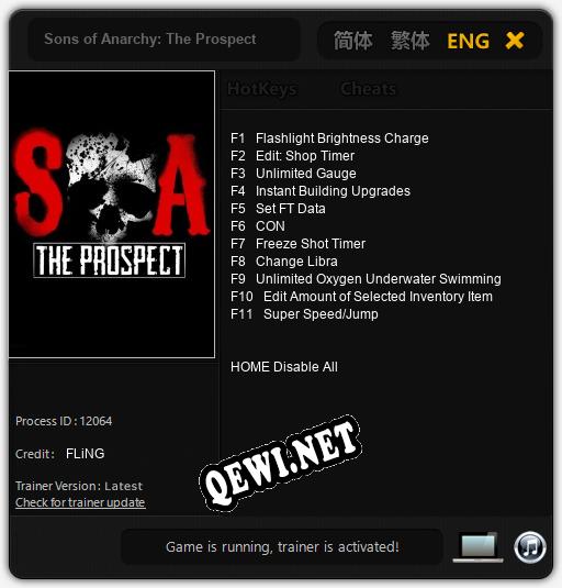 Трейнер для Sons of Anarchy: The Prospect [v1.0.6]