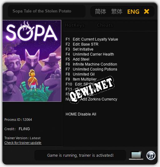 Трейнер для Sopa Tale of the Stolen Potato [v1.0.8]