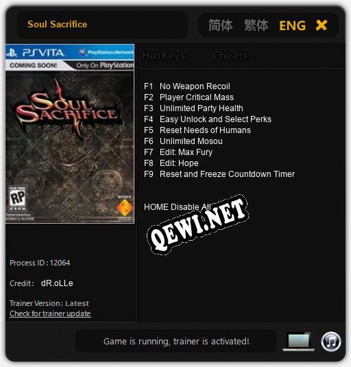 Soul Sacrifice: Читы, Трейнер +9 [dR.oLLe]