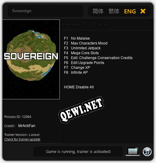 Трейнер для Sovereign [v1.0.4]