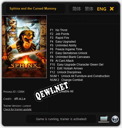 Трейнер для Sphinx and the Cursed Mummy [v1.0.6]