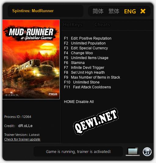 Spintires: MudRunner: ТРЕЙНЕР И ЧИТЫ (V1.0.13)