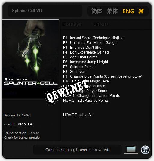 Splinter Cell VR: Читы, Трейнер +14 [dR.oLLe]