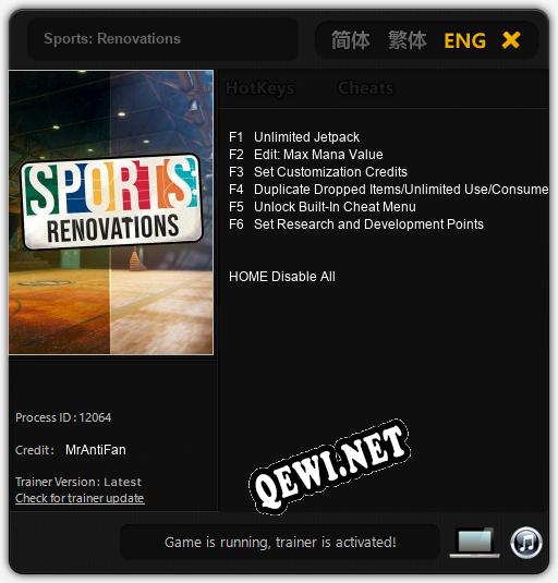 Sports: Renovations: Читы, Трейнер +6 [MrAntiFan]