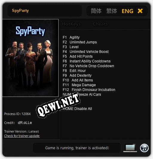 Трейнер для SpyParty [v1.0.1]