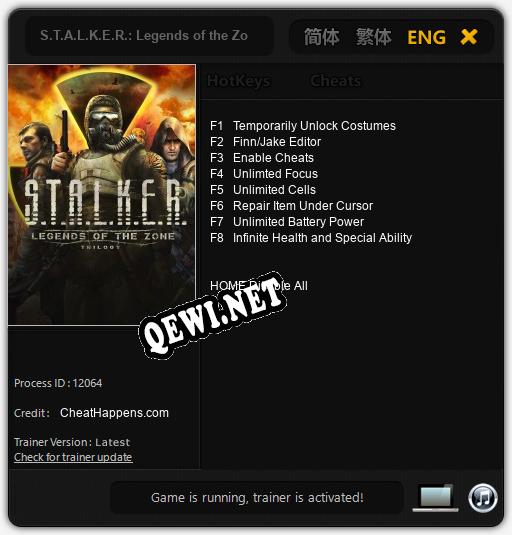 Трейнер для S.T.A.L.K.E.R.: Legends of the Zone [v1.0.4]