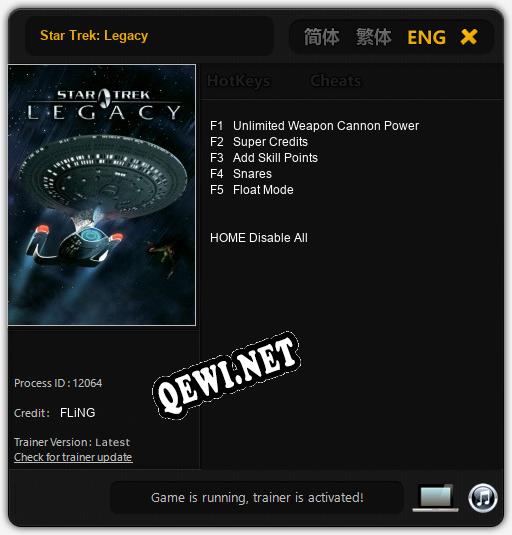 Трейнер для Star Trek: Legacy [v1.0.3]