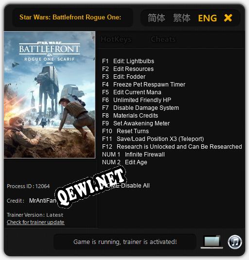 Трейнер для Star Wars: Battlefront Rogue One: Scarif [v1.0.1]