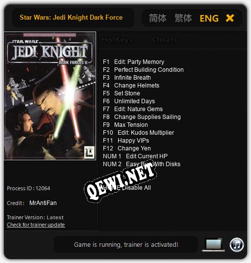 Star Wars: Jedi Knight Dark Forces 2: Трейнер +14 [v1.3]