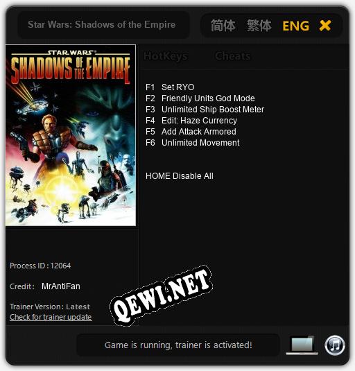 Трейнер для Star Wars: Shadows of the Empire [v1.0.6]