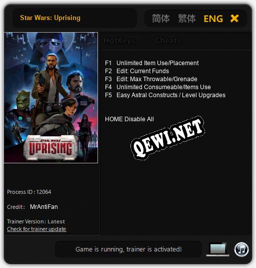 Star Wars: Uprising: Трейнер +5 [v1.8]