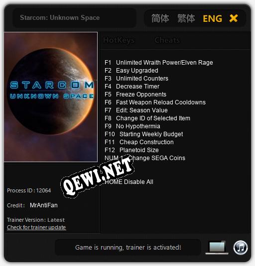 Трейнер для Starcom: Unknown Space [v1.0.9]