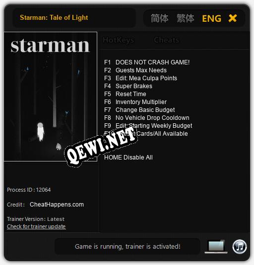 Трейнер для Starman: Tale of Light [v1.0.8]