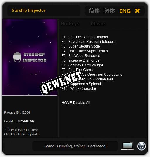 Трейнер для Starship Inspector [v1.0.8]