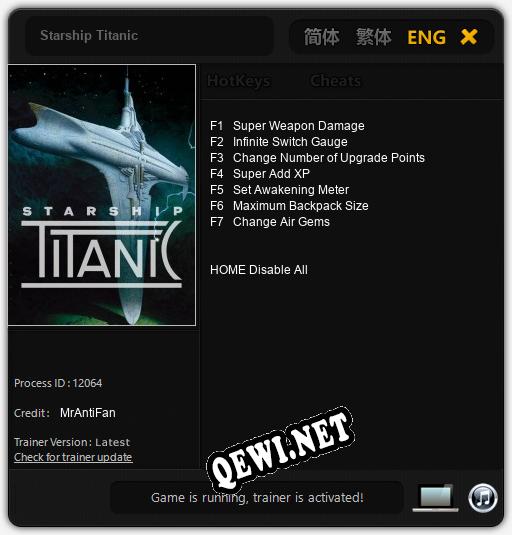 Starship Titanic: ТРЕЙНЕР И ЧИТЫ (V1.0.75)