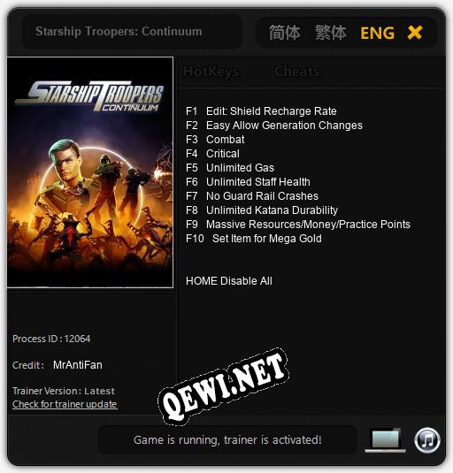 Трейнер для Starship Troopers: Continuum [v1.0.4]