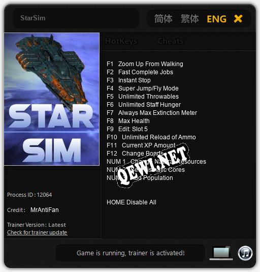 StarSim: Трейнер +15 [v1.1]