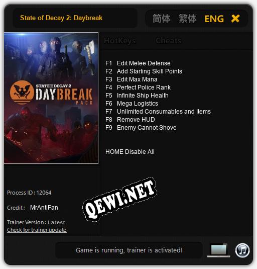 State of Decay 2: Daybreak: ТРЕЙНЕР И ЧИТЫ (V1.0.88)