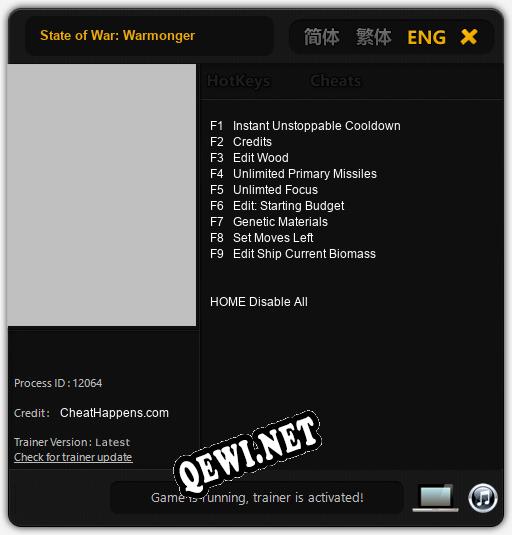 Трейнер для State of War: Warmonger [v1.0.1]