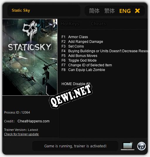 Трейнер для Static Sky [v1.0.5]
