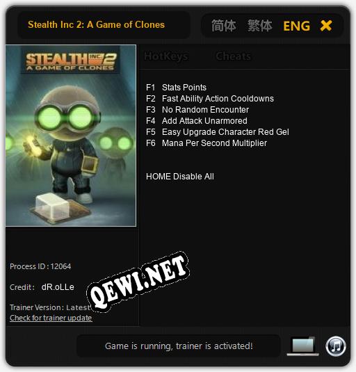 Трейнер для Stealth Inc 2: A Game of Clones [v1.0.3]