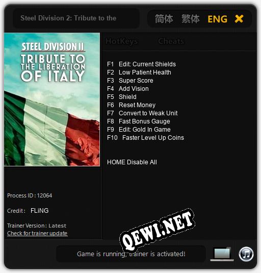 Steel Division 2: Tribute to the Liberation of Italy: Трейнер +10 [v1.5]