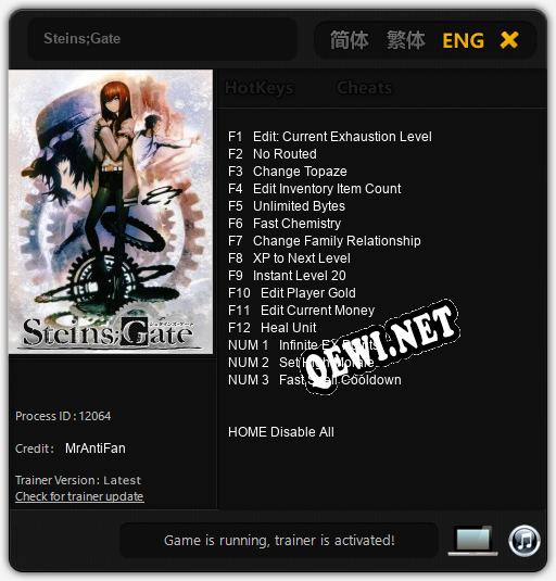 Трейнер для Steins;Gate [v1.0.7]