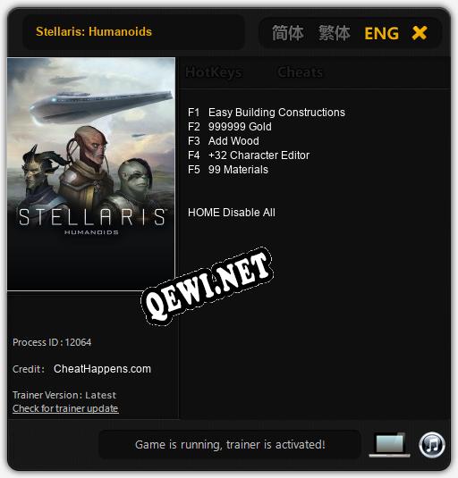 Трейнер для Stellaris: Humanoids [v1.0.4]