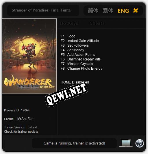 Трейнер для Stranger of Paradise: Final Fantasy Origin Wanderer of the Rift [v1.0.8]