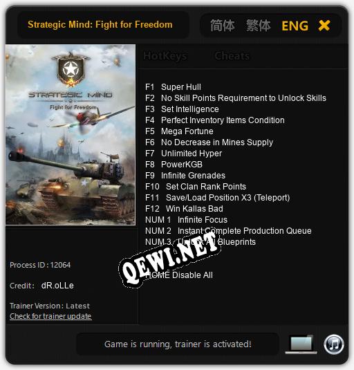Трейнер для Strategic Mind: Fight for Freedom [v1.0.6]