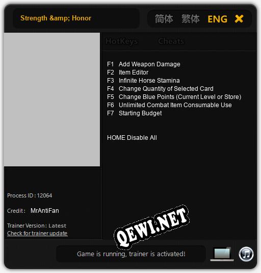 Strength & Honor: Трейнер +7 [v1.9]