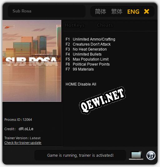 Sub Rosa: Читы, Трейнер +7 [dR.oLLe]