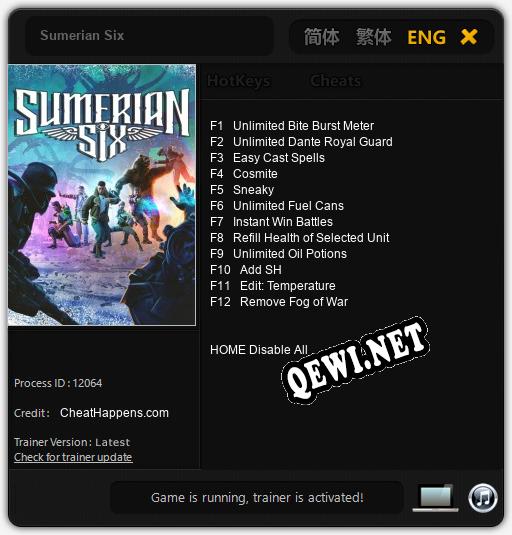 Sumerian Six: ТРЕЙНЕР И ЧИТЫ (V1.0.12)