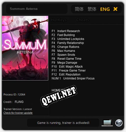 Summum Aeterna: Трейнер +13 [v1.1]
