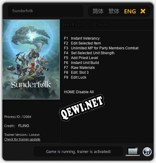Sunderfolk: Трейнер +9 [v1.3]