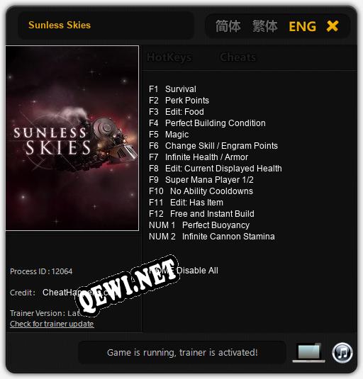 Трейнер для Sunless Skies [v1.0.1]