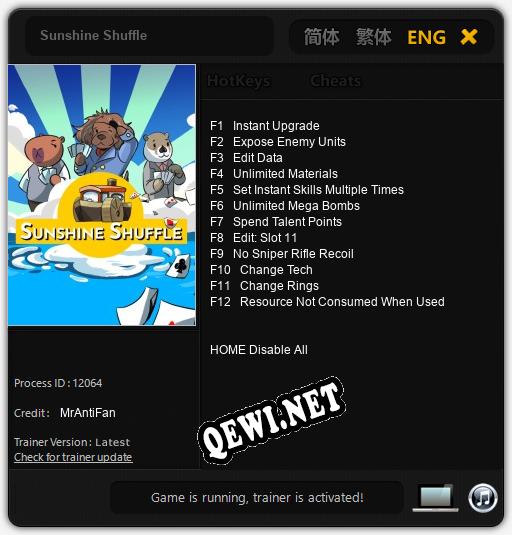 Sunshine Shuffle: Трейнер +12 [v1.4]