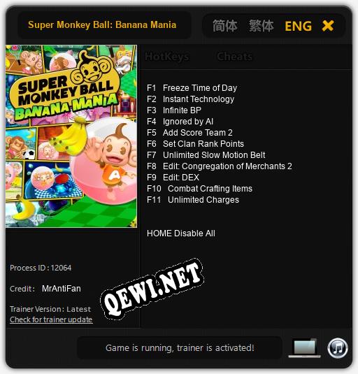 Трейнер для Super Monkey Ball: Banana Mania [v1.0.5]