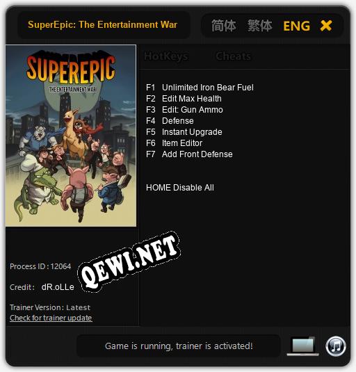 SuperEpic: The Entertainment War: ТРЕЙНЕР И ЧИТЫ (V1.0.31)