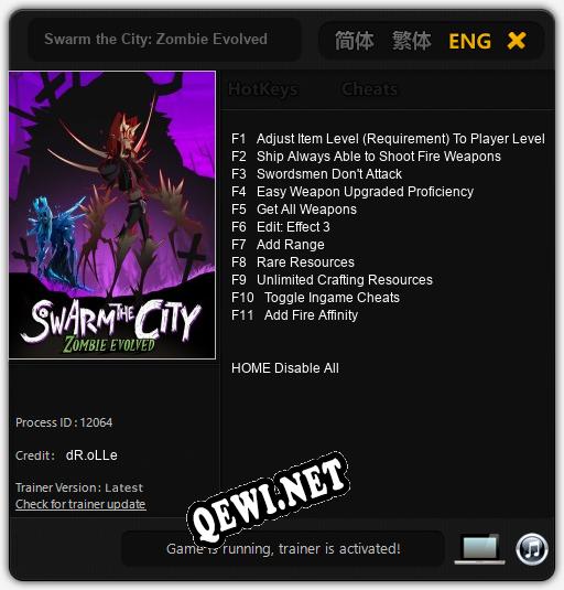 Трейнер для Swarm the City: Zombie Evolved [v1.0.7]
