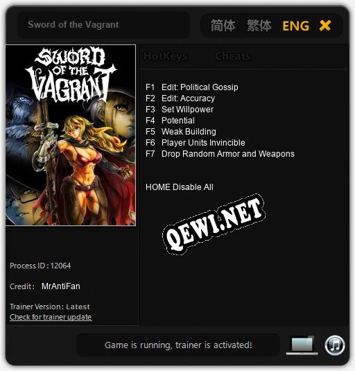 Sword of the Vagrant: Трейнер +7 [v1.2]