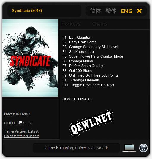 Syndicate (2012): Трейнер +11 [v1.6]