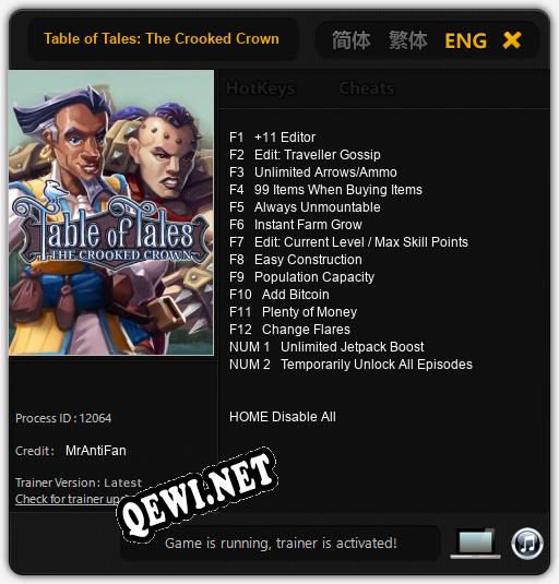 Трейнер для Table of Tales: The Crooked Crown [v1.0.8]