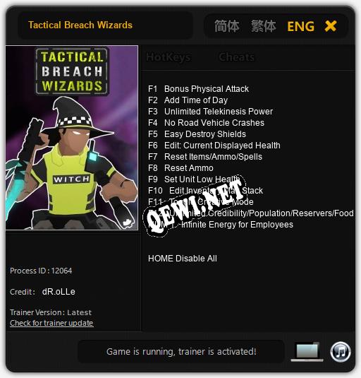 Трейнер для Tactical Breach Wizards [v1.0.1]