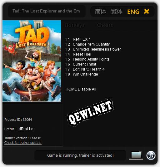 Трейнер для Tad: The Lost Explorer and the Emerald Tablet [v1.0.1]