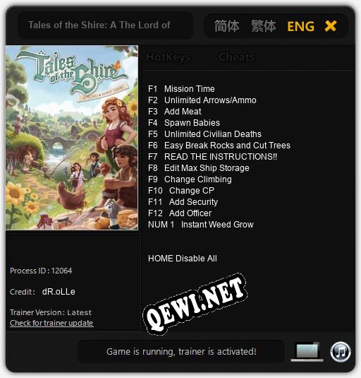 Трейнер для Tales of the Shire: A The Lord of the Rings Game [v1.0.4]