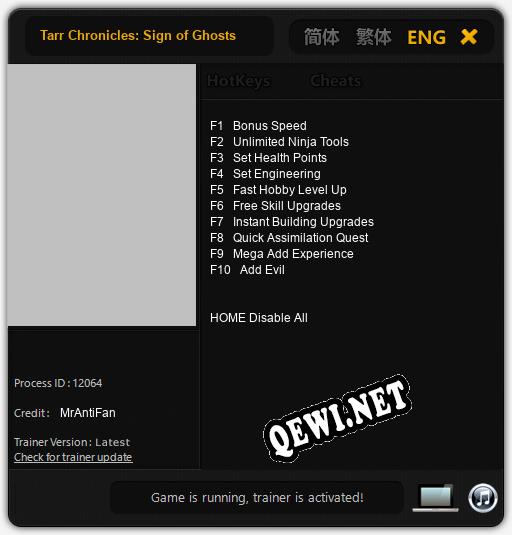 Трейнер для Tarr Chronicles: Sign of Ghosts [v1.0.8]
