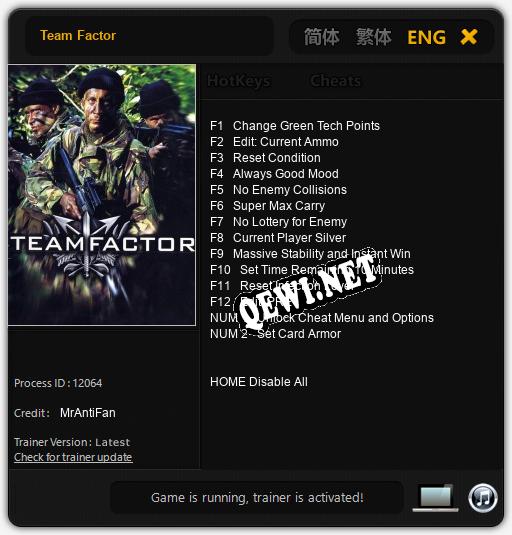 Трейнер для Team Factor [v1.0.6]