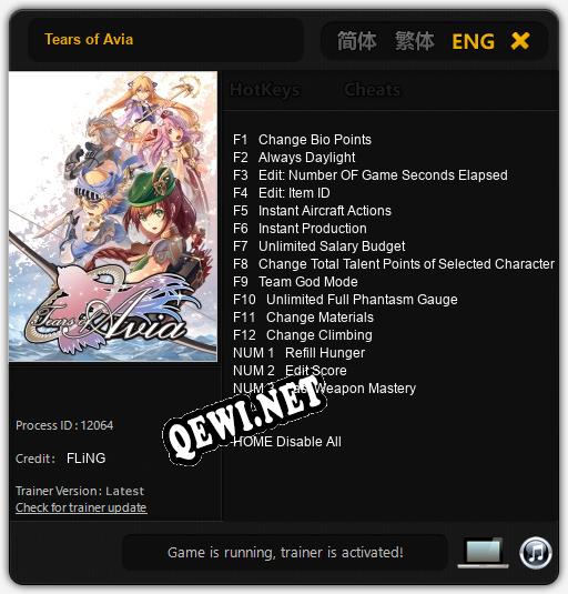 Tears of Avia: ТРЕЙНЕР И ЧИТЫ (V1.0.7)