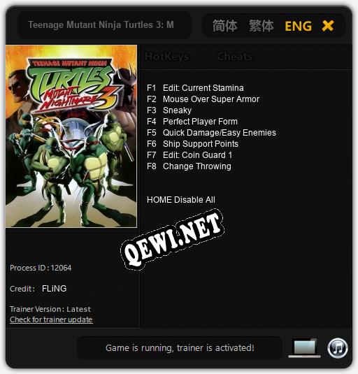 Трейнер для Teenage Mutant Ninja Turtles 3: Mutant Nightmare [v1.0.3]